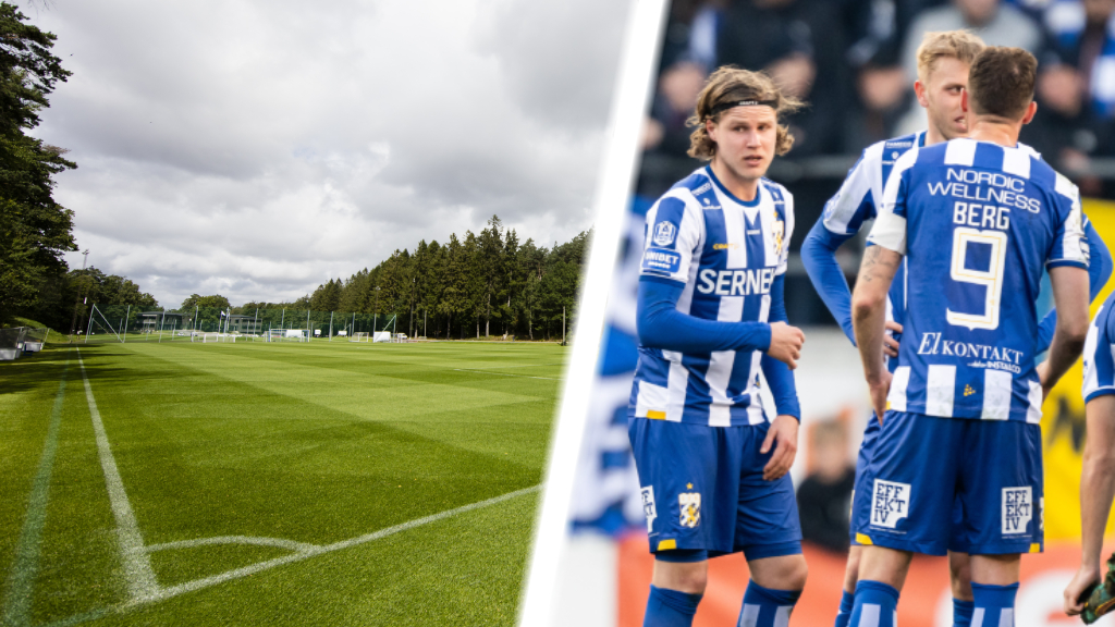 Blåvitt-supportrar i samtal med spelare på Kamratgården