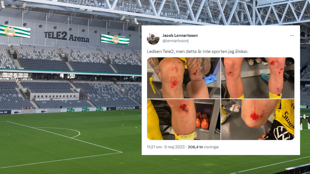 Mjällbys klubbchef Jacob Lennartsson kritisk till Tele2 Arenas konstgräs