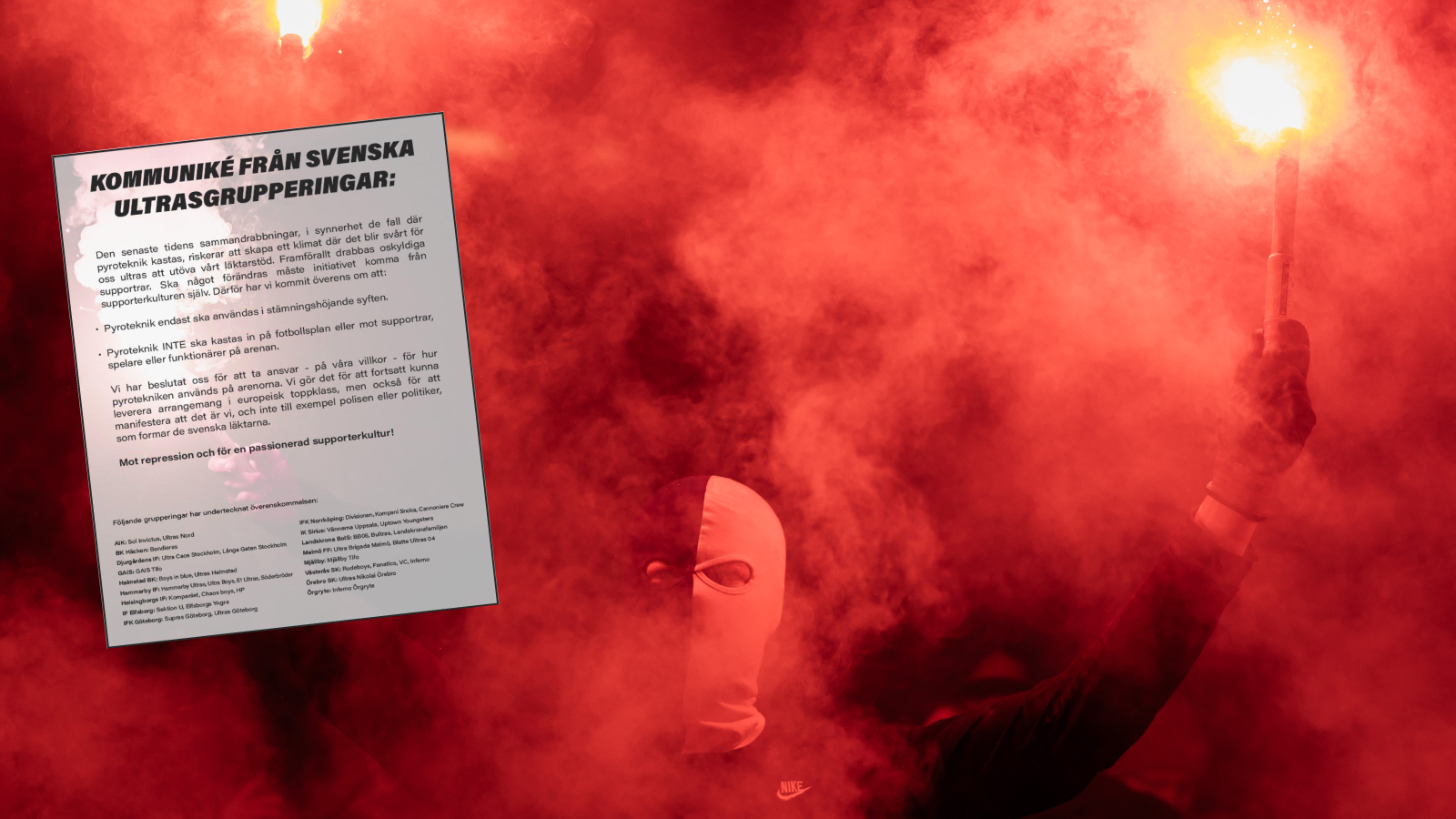 Ultrasgrupper tar ställning: “Pyroteknik ska inte kastas in”