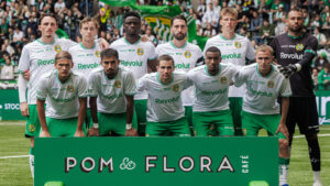 Hammarbys startelva inför fotbollsmatchen i Allsvenskan mellan Hammarby och Degerfors den 19 juli 2026 i Stockholm. Foto: Kenta Jönsson / BILDBYRÅN / COP 210 / KJ0353 Övre raden fr v: Noah Persson, Hampus Skoglund, Ibrahima Breze Fofana, Nahir Besara, Frederik Winther och målvakt Warner Hahn. Nedre raden fr v: Markus Karlsson, Montader Madjed, Oscar Johansson Schellhas, Paulos Abraham och Victor Lind.

