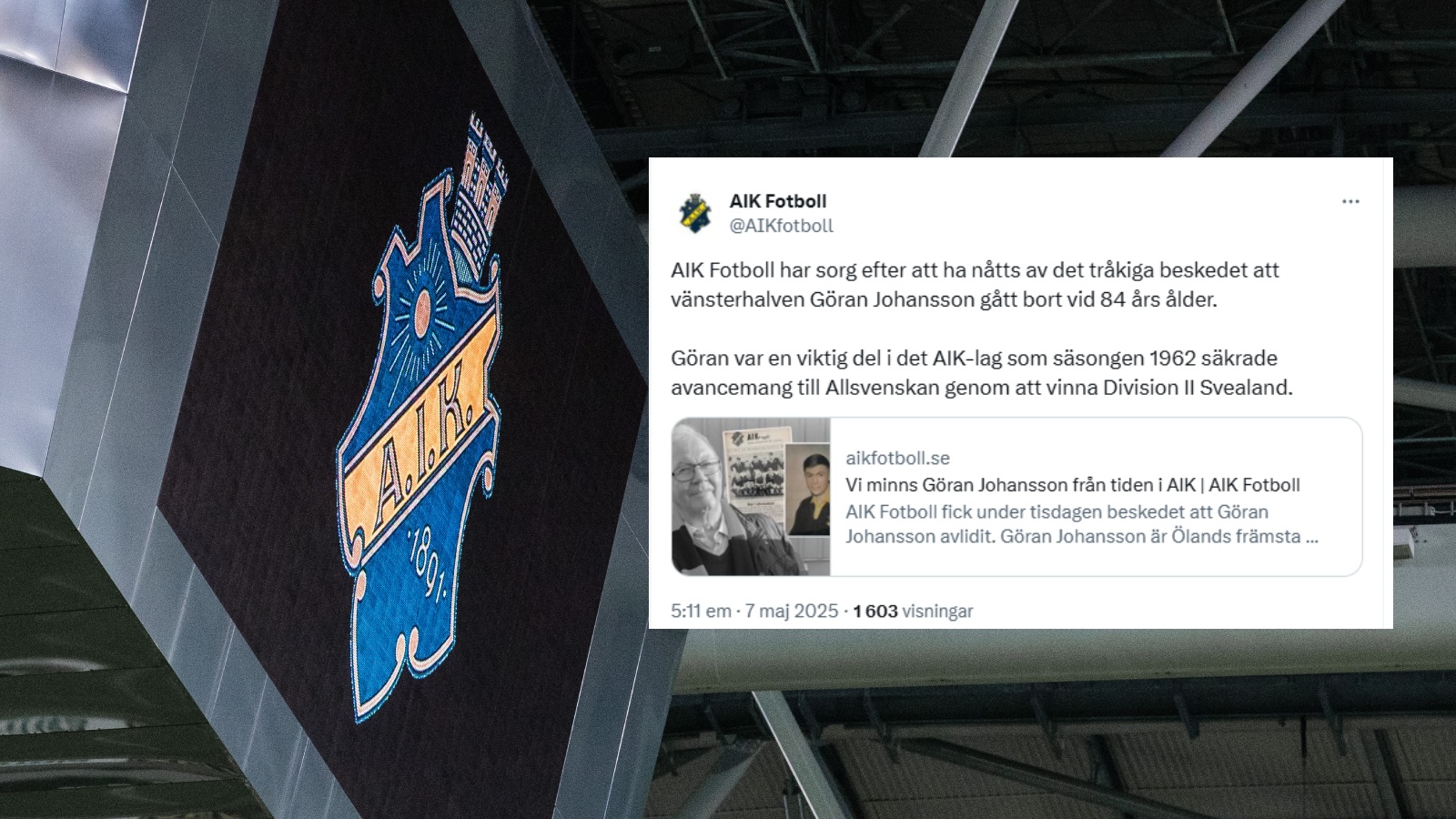AIK i sorg – Göran Johansson har gått bort