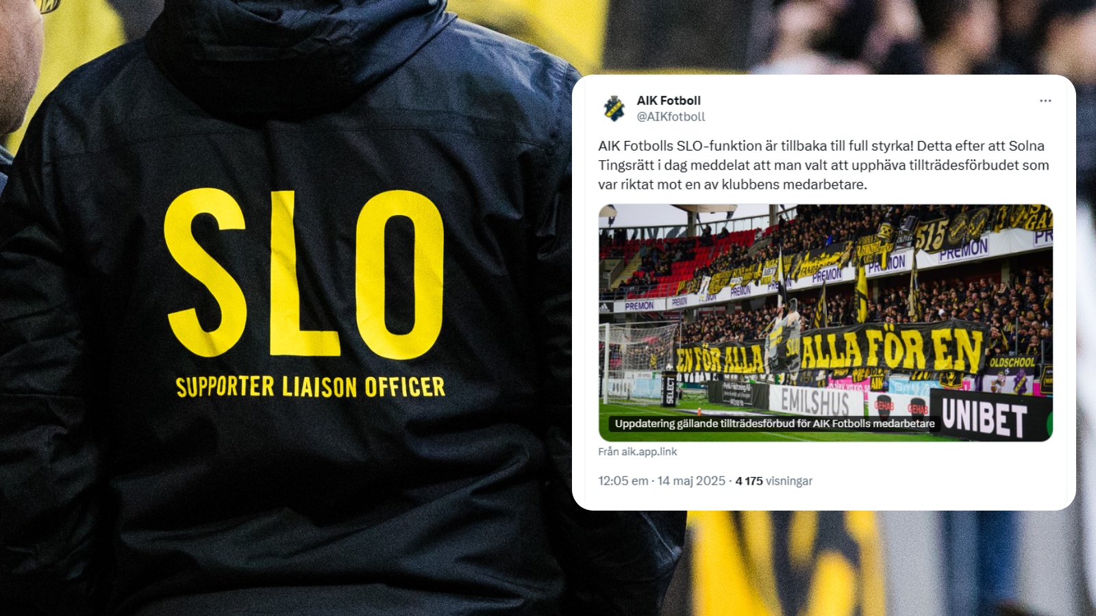 AIK bekräftar: Tillträdesförbudet hävt för SLO-medarbetare