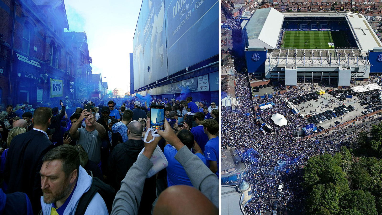 JUST NU: Folkfest i Liverpool inför Evertons avskedsmatch – se bilderna här