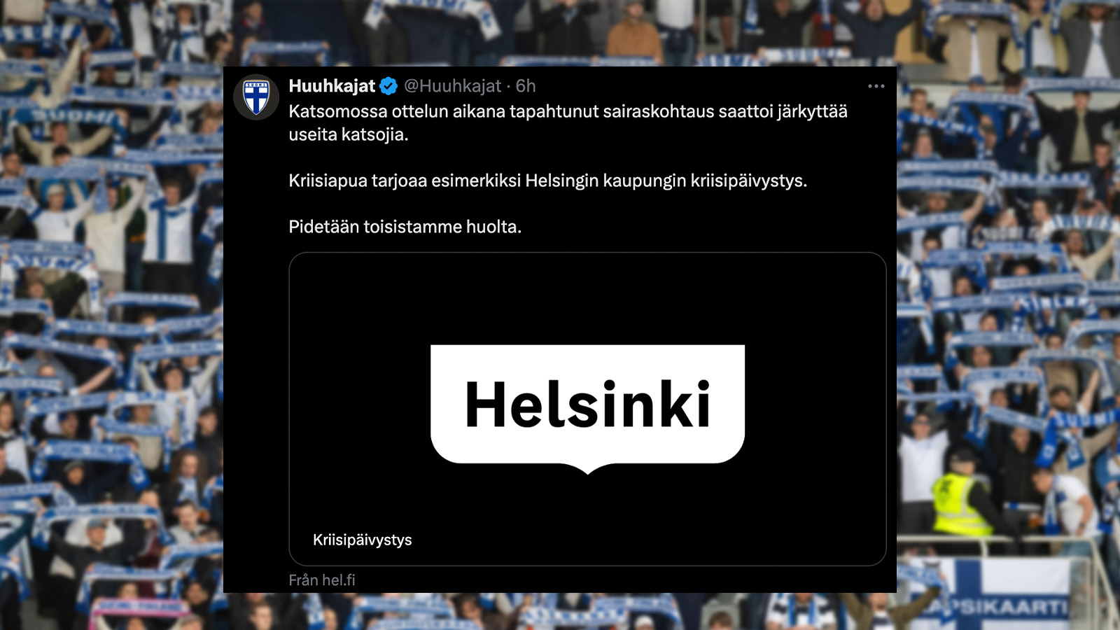 Efter sjukdomsfallet i Helsingfors – erbjuder krishjälp