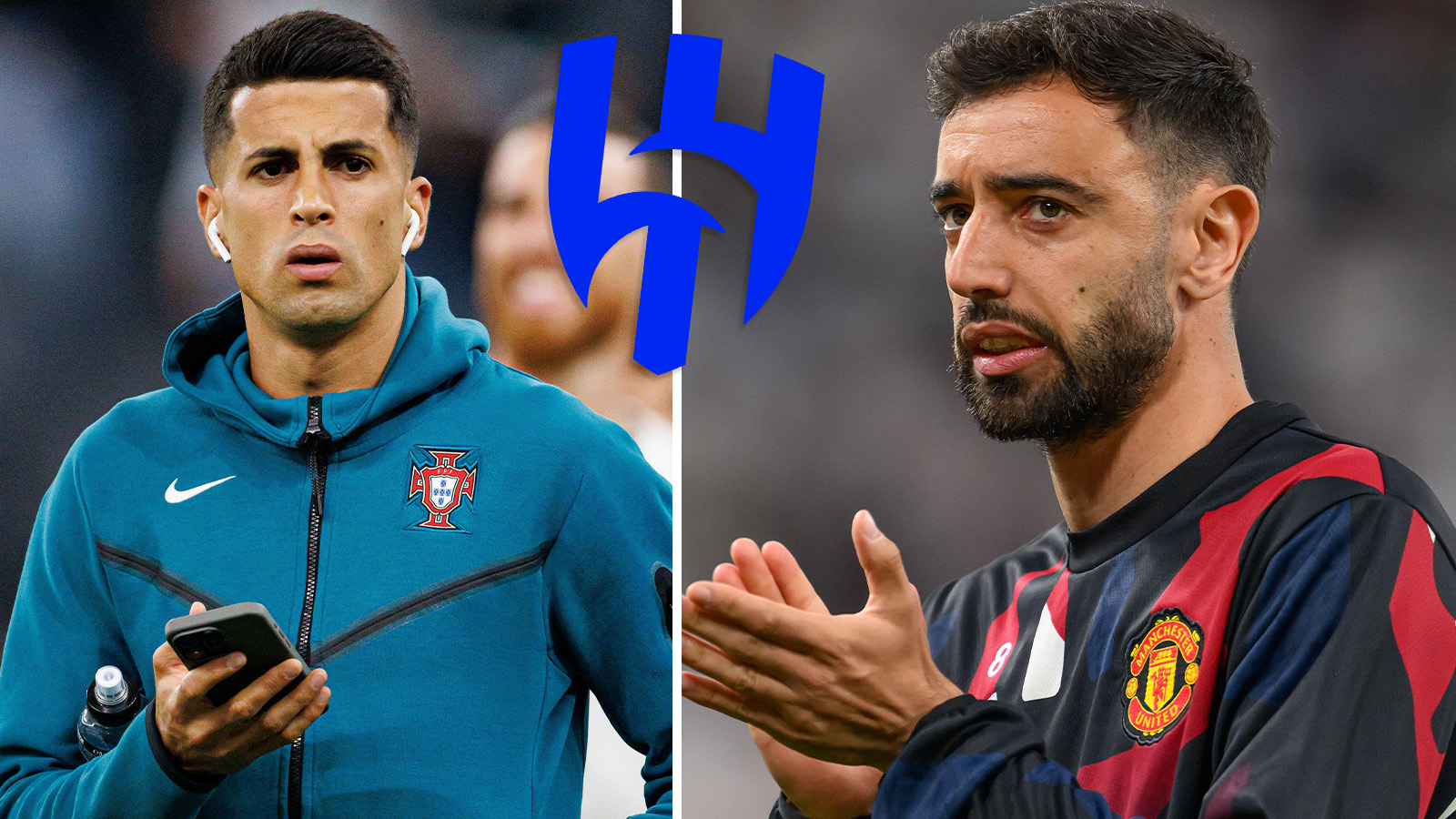 Här ses Bruno Fernandes tillsammans med Al-Hilal-spelaren