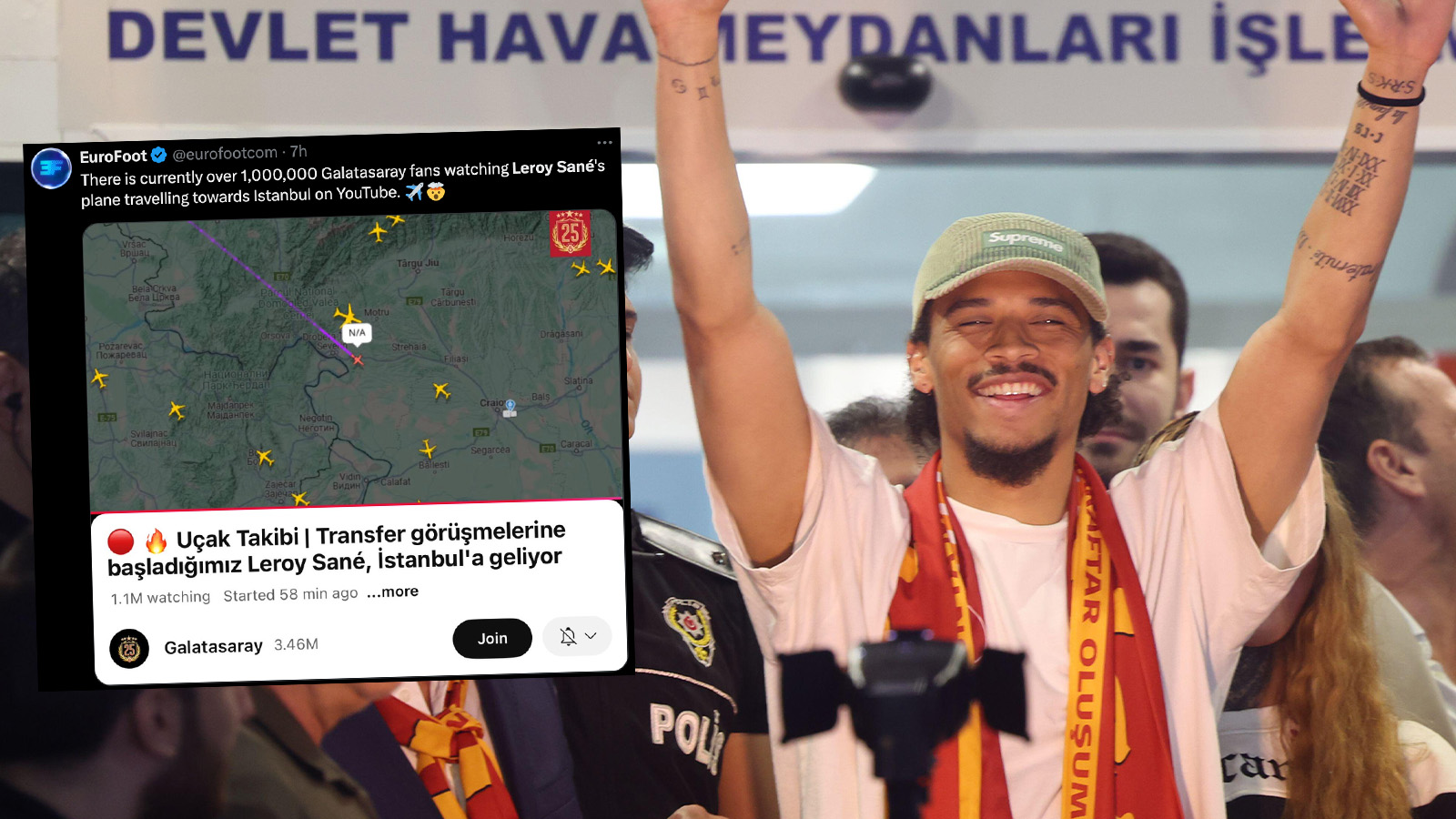 En miljon människor följde Sanés flygplan till Istanbul