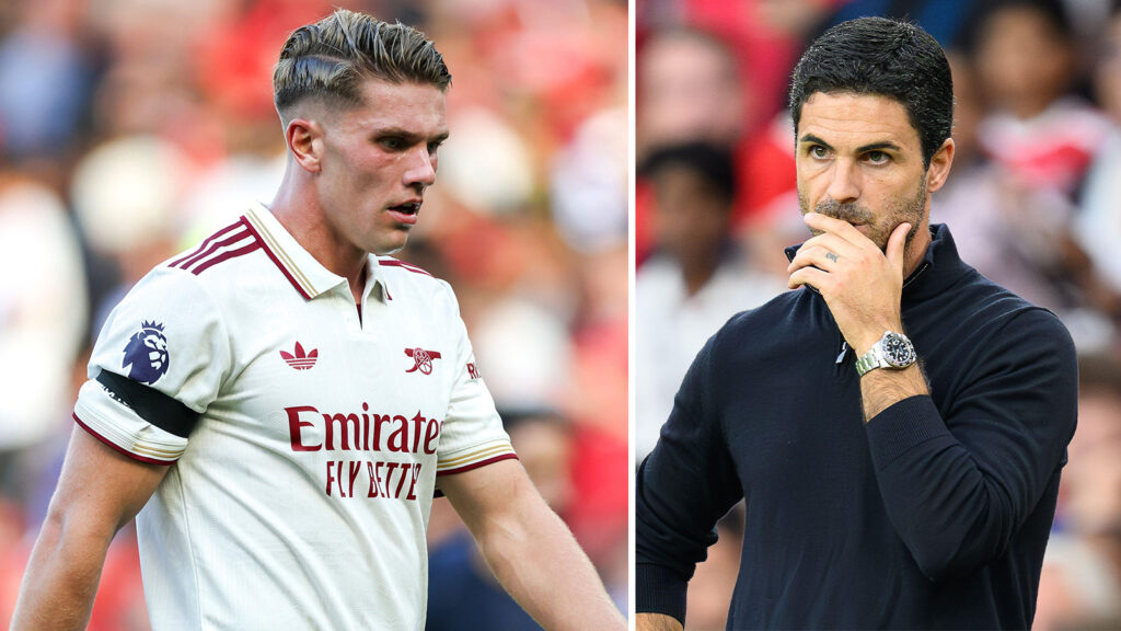 Bildmontage: Viktor Gyökeres och Mikel Arteta i matchen mellan Arsenal och Manchester United i Premier League.