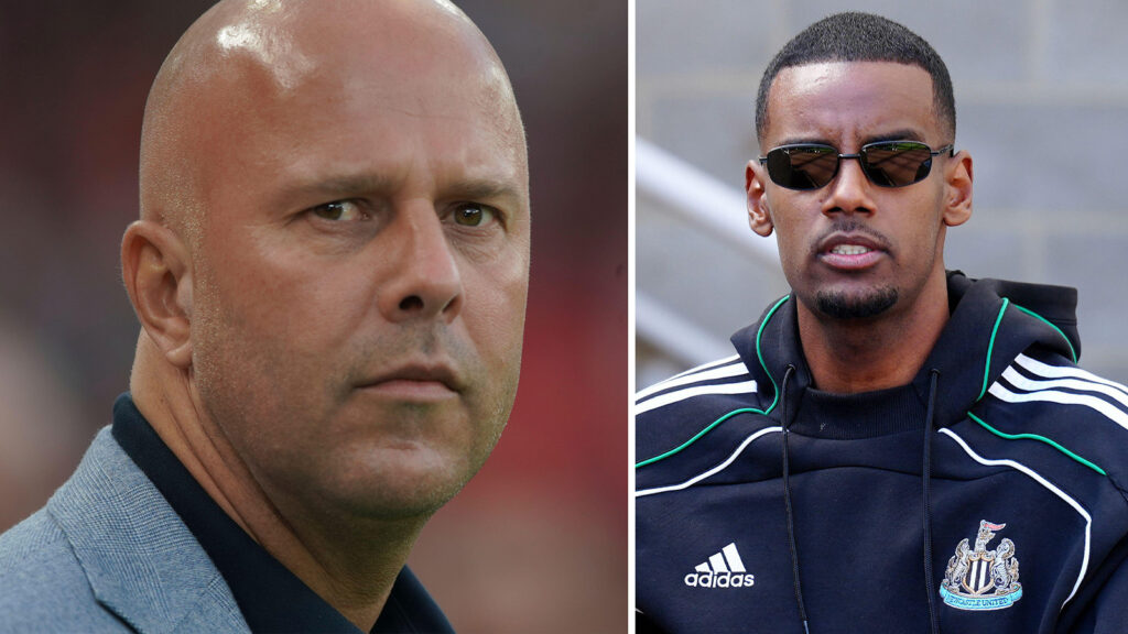 Bildmontage: Liverpool-tränaren Arne Slot och Newcastles Alexander Isak.
