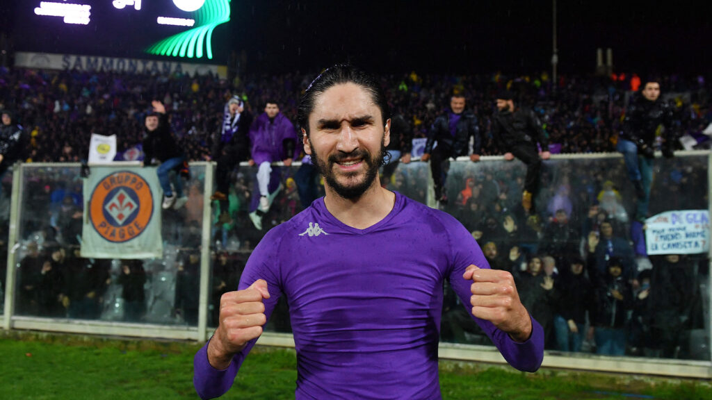 FOTBOLL, UEFA CONFERENCE LEAGUE, FIORENTINA - PANATHINAIKOS
250313 Fotboll, UEFA Conference League Soccer Football - Conference League - Round of 16 - Second Leg - Fiorentina v Panathinaikos - Stadio Artemio Franchi, Florence, Italy - March 13, 2025 Fiorentina's Yacine Adli celebrates after the match REUTERS/Jennifer Lorenzini