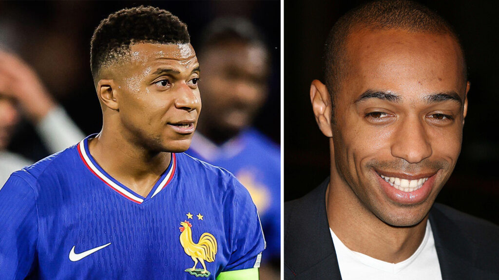 Bildmontage: Real Madrids och det franska landslagets anfallare Kylian Mbappé och legendaren Thierry Henry