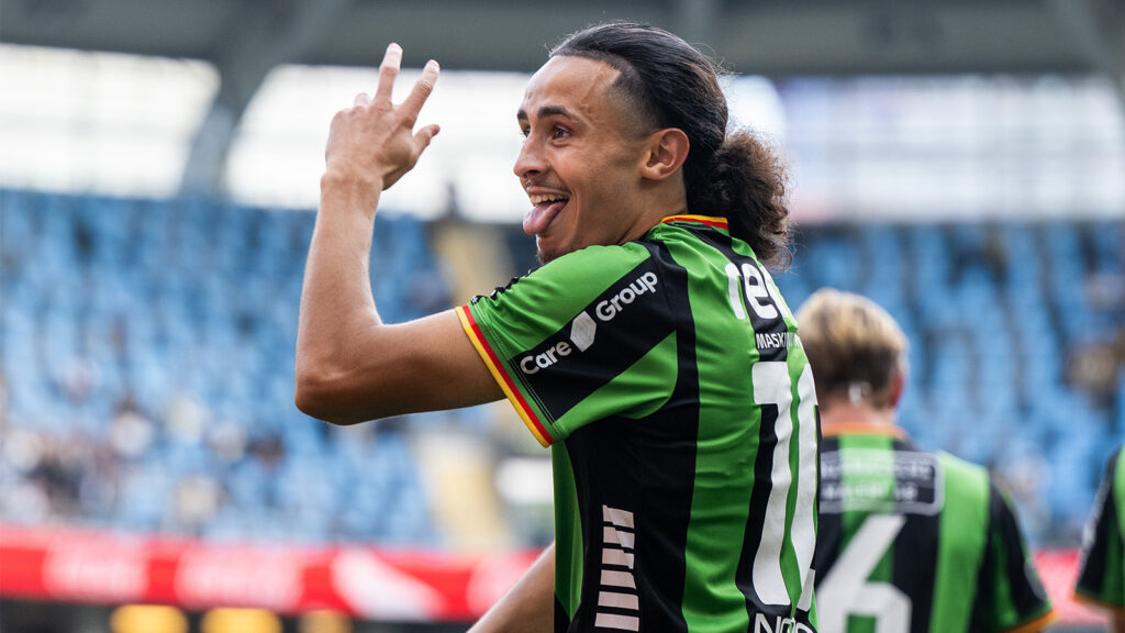 250831 GAIS Amin Boudri jublar efter att han gjort 1-0 under fotbollsmatchen i Allsvenskan mellan GAIS och Häcken den 31 augusti 2025 i Göteborg.
