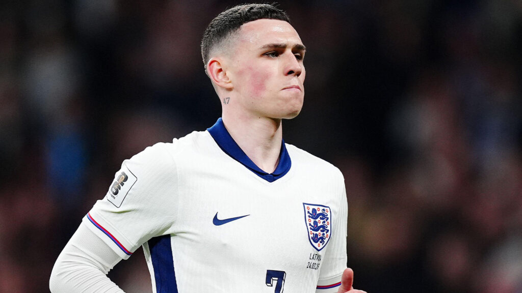 Filfoto daterat 24-03-2025 av Phil Foden, som Englands tränare Thomas Tuchel har förbisett inför en vänskapsmatch på Wembley mot Wales nästa torsdag och en VM-kvalmatch borta mot Lettland fem dagar senare. Publiceringsdatum: Fredagen den 3 oktober 2025.