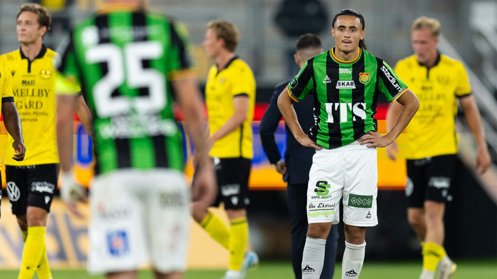 250825 GAIS Amin Boudri deppar efter fotbollsmatchen i Allsvenskan mellan GAIS och Mjällby den 25 augusti 2025 i Göteborg.
