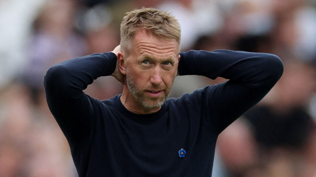 250920 Fotboll, Premier League Soccer Football - Premier League - West Ham United mot Crystal Palace - London Stadium, London, Storbritannien - 20 september 2025. West Ham Uniteds tränare Graham Potter reagerar. Action Images via Reuters/John Sibley.