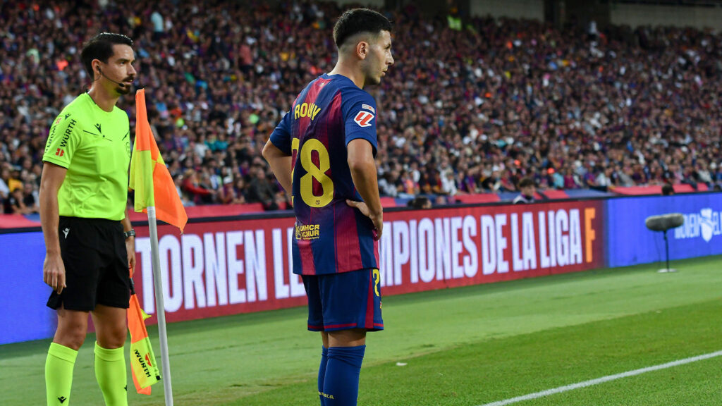 Barcelona, Spanien. 28 sep, 2025. FC BARCELONA mot REAL SOCIEDAD den 28 september 2025. Roony Bardghji under matchen mellan FC Barcelona och Real Sociedad, som motsvarar den sjunde omgången av La Liga EA Sports på Olympiastadion Lluis Companys i Montjuïc i Barcelona, Spanien.