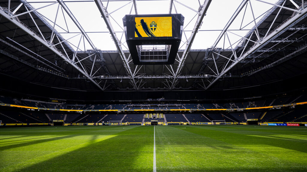 Inre vy över Strawberry Arena inför den internationella vänskapsmatchen i fotboll mellan Sverige och Algeriet den 10 juni 2025 i Stockholm.