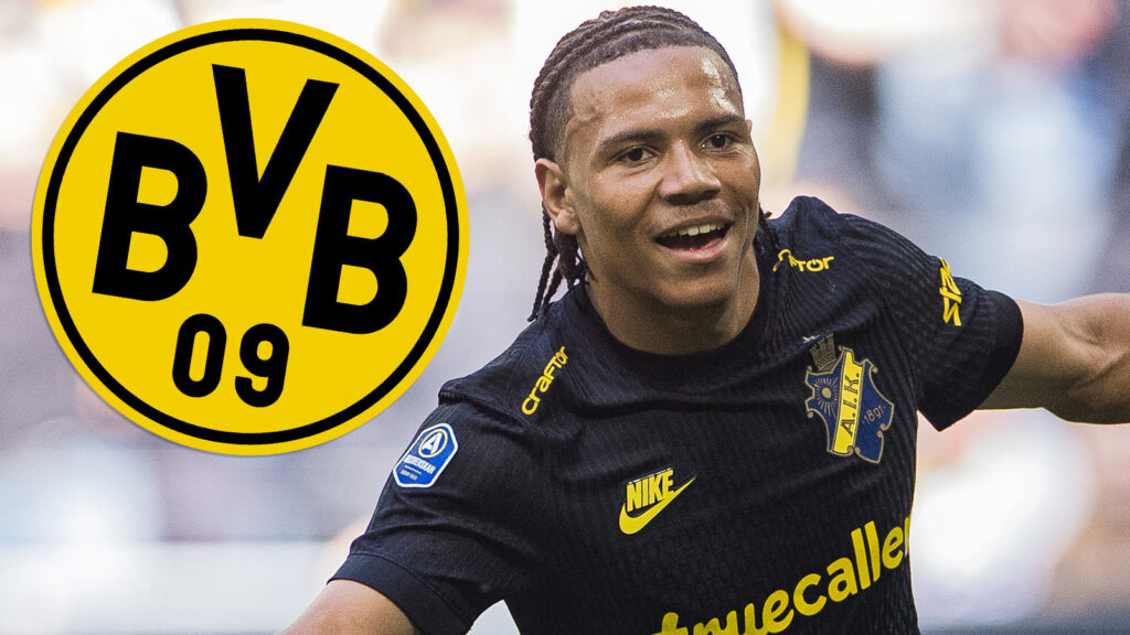 250629 AIKs Kevin Filling jublar efter 2-0 under fotbollsmatchen i Allsvenskan mellan AIK och IFK Göteborg den 29 juni 2025 i Stockholm.