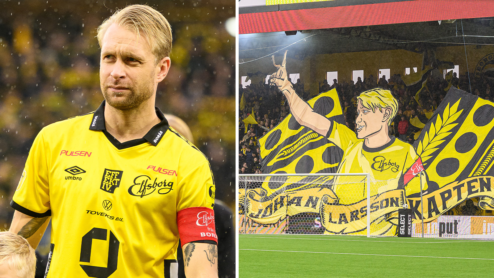 Här hyllas Johan Larsson, 35, i sista hemmamatchen