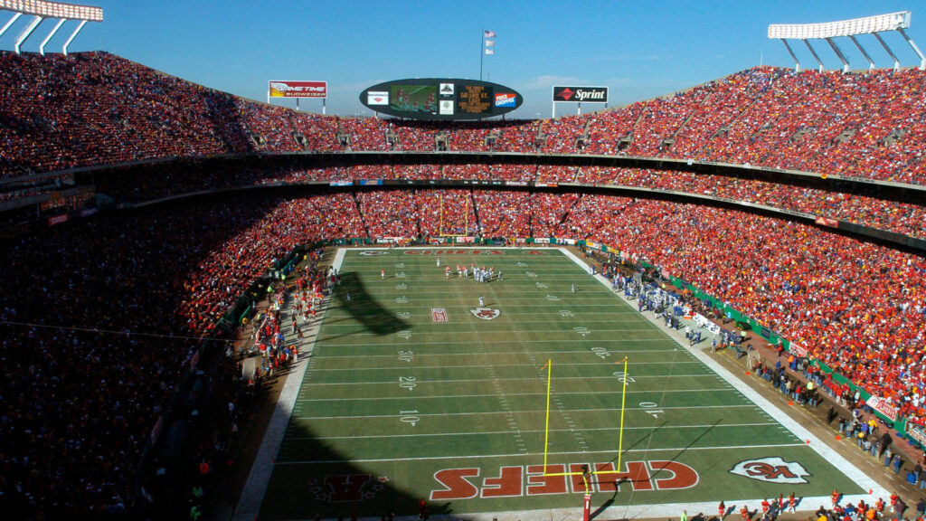 Kansas City, USA. 11 januari 2004. Allmän översiktsvy över Arrowhead Stadium under AFC Divisional-slutspelet mellan Indianapolis Colts och Kansas City Chiefs i Kansas City, Missouri, söndag den 11 januari 2004.