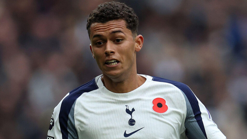 London, Storbritannien. 8 november 2025. Brennan Johnson från Tottenham Hotspur i aktion. Premier League-match, Tottenham Hotspur mot Manchester United på Tottenham Hotspur Stadium i London, lördag den 8 november 2025.