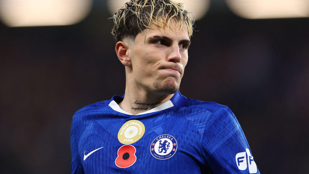 London, Storbritannien. 8 november 2025. Alejandro Garnacho från Chelsea under Premier League-matchen mellan Chelsea och Wolverhampton Wanderers på Stamford Bridge, London.