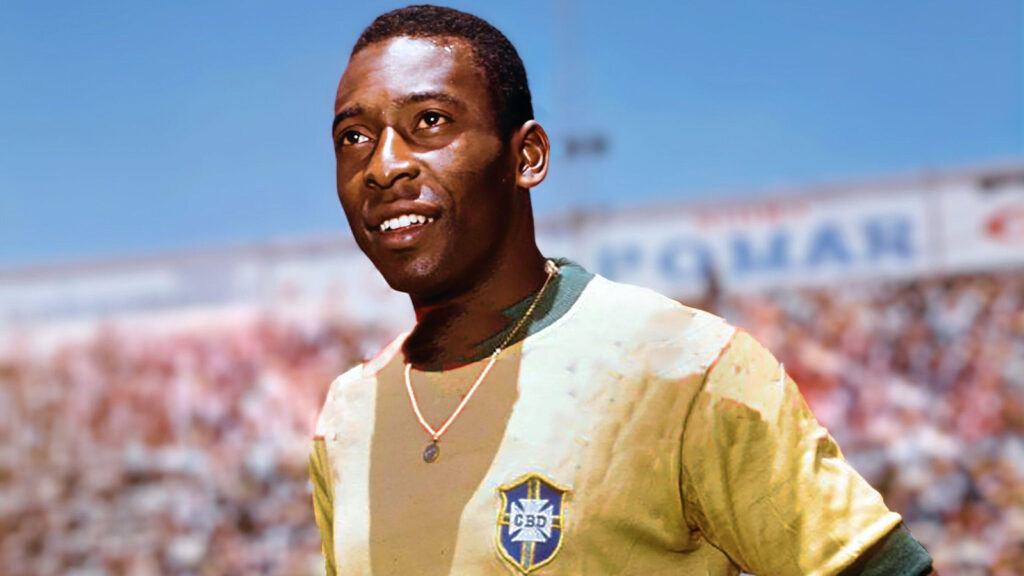 Pelé. Porträtt av den legendariska brasilianska fotbollsspelaren, Edson Arantes do Nascimento ("Pelé": 1940-2022), år 1970.