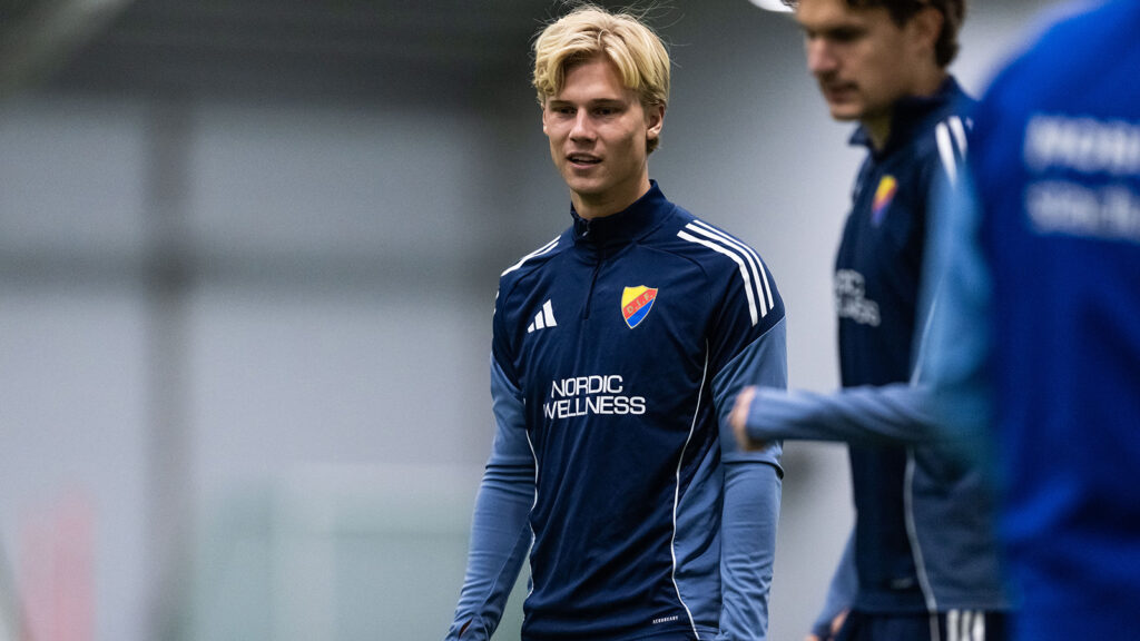 260107 Theo Bergvall under en träning med Djurgården den 7 januari 2026 i Stockholm.
