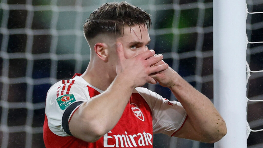 FOTBOLL, ENGELSKA LIGACUPEN  
260114 Fotboll, Engelska ligacupen - Carabao Cup - Semifinal - Första mötet - Chelsea mot Arsenal - Stamford Bridge, London, Storbritannien - 14 januari 2026. Arsenals Viktor Gyökeres firar efter att ha gjort deras andra mål.