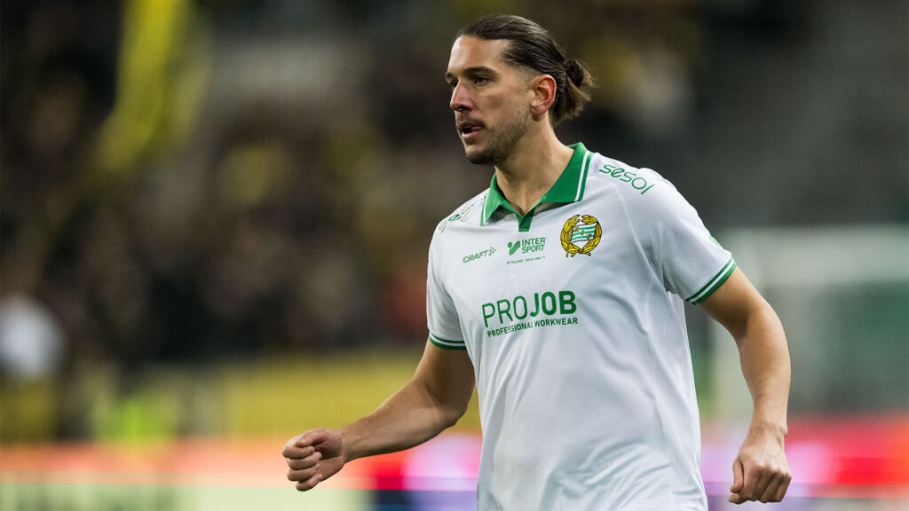 251109 Hammarbys Nikola Vasic under fotbollsmatchen i Allsvenskan mellan Hammarby och Elfsborg den 9 november 2025 i Stockholm.
