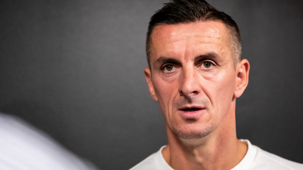 240901 Djurgårdens Haris Radetinac pratar med media efter fotbollsmatchen i Allsvenskan mellan Malmö FF och Djurgården den 1 september 2024 i Malmö.