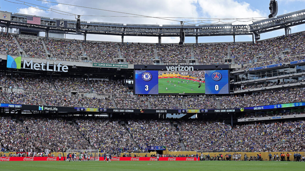 East Rutherford, USA. 13 juli 2025. Allmän vy över MetLife Stadium under matchen mellan Chelsea FC och PSG i finalen av FIFA Klubblags-VM 2025, på MetLife Stadium i East Rutherford, USA, den 13 juli 2025.