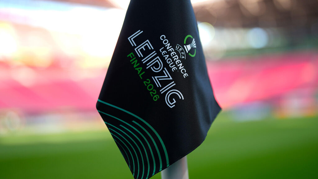 En allmän vy inifrån Red Bull Arena i Leipzig inför morgondagens final i UEFA Conference League. Bilddatum: tisdagen den 26 maj 2026.
