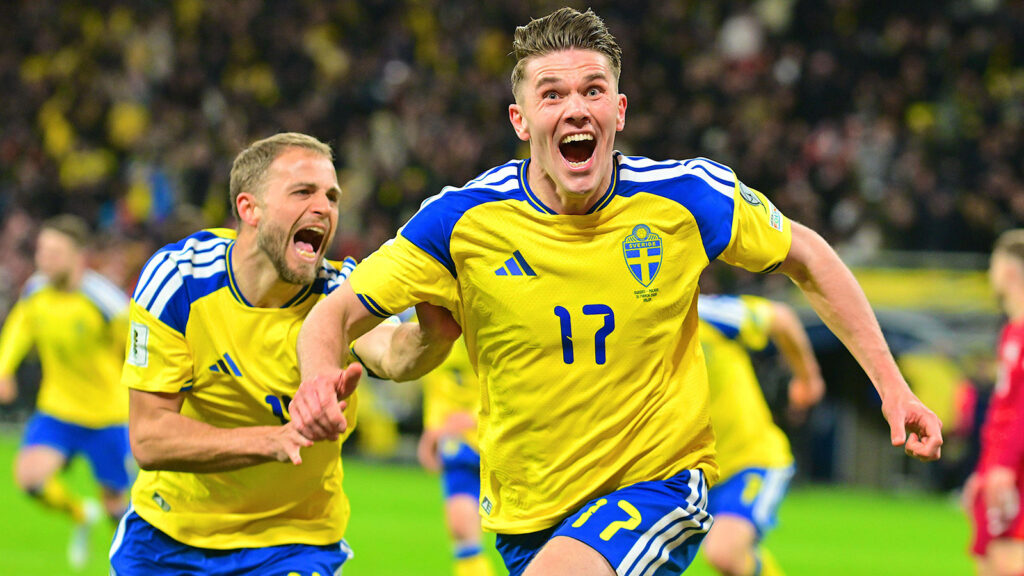 Strawberry Arena, Solna, Sverige – 31 mars 2026: Sveriges Viktor Gyökeres firar mål i VM-kvalmatchen till VM 2026 mellan Sverige och Polen på Strawberry Arena den 31 mars 2026 i Solna, Sverige. (Peter Sonander/SPP) Bildkälla: SPP Sport Press Photo/Alamy Live News.
