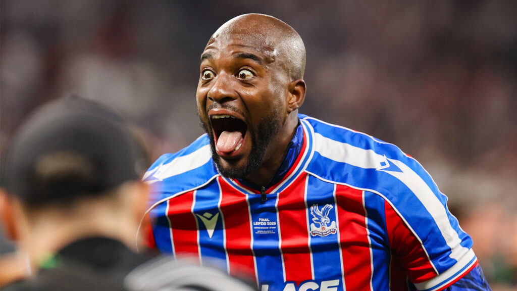 Jean-Philippe Mateta firar segern under finalmatchen i UEFA Conference League 2026 mellan Crystal Palace FC och Rayo Vallecano på Red Bull Arena.
