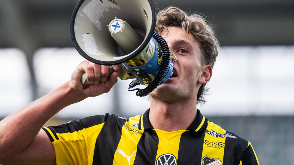 Häckens Silas Andersen jublar efter fotbollsmatchen i Allsvenskan mellan IFK Göteborg och Häcken den 11 april 2026 i Göteborg.