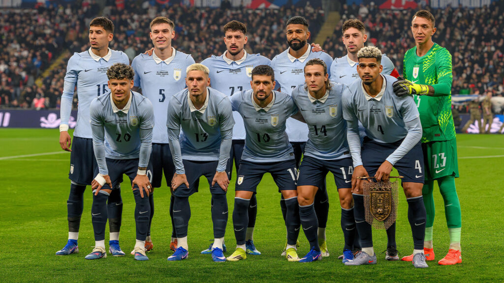 International Friendly – England mot Uruguay – Wembley Stadium. Lagbild för Uruguay: Fernando Muslera, Guillermo Varela, Ronald Araújo, Mathías Olivera, Joaquín Piquerez; Federico Valverde, Manuel Ugarte, Giorgian de Arrascaeta; Agustín Canobbio, Rodrigo Aguirre, Maximiliano Araújo. Bild: Mark Pain / Alamy Live News
