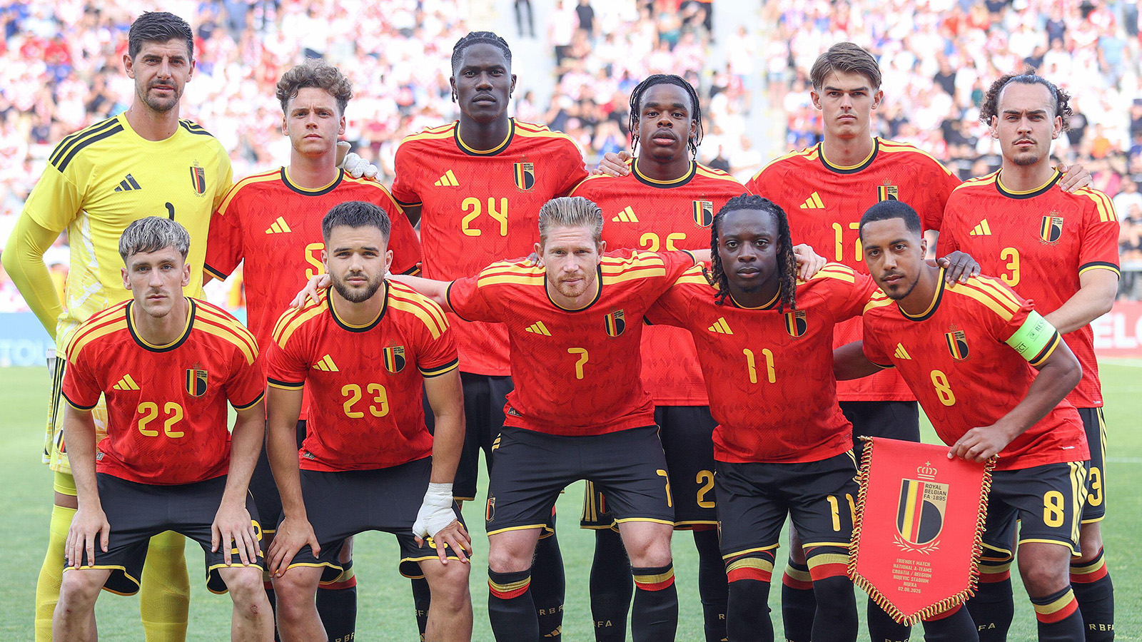 Rijeka, Croatia. 2 juni 2026. Alexis Saelemaekers, Thibaut Courtois, Nicolas Raskin, Amadou Onana, Kevin De Bruyne, Nathan Ngoy, Jérémy Doku, Charles De Ketelaere, Youri Tielemans och Arthur Theate under den internationella träningslandskampen mellan Croatia och Belgium på Stadion HNK Rijeka den 2 juni 2026 i Rijeka, Kroatien. Foto: Nel Pavletić/PIXSELL. Källa: Pixsell/Alamy Live News.