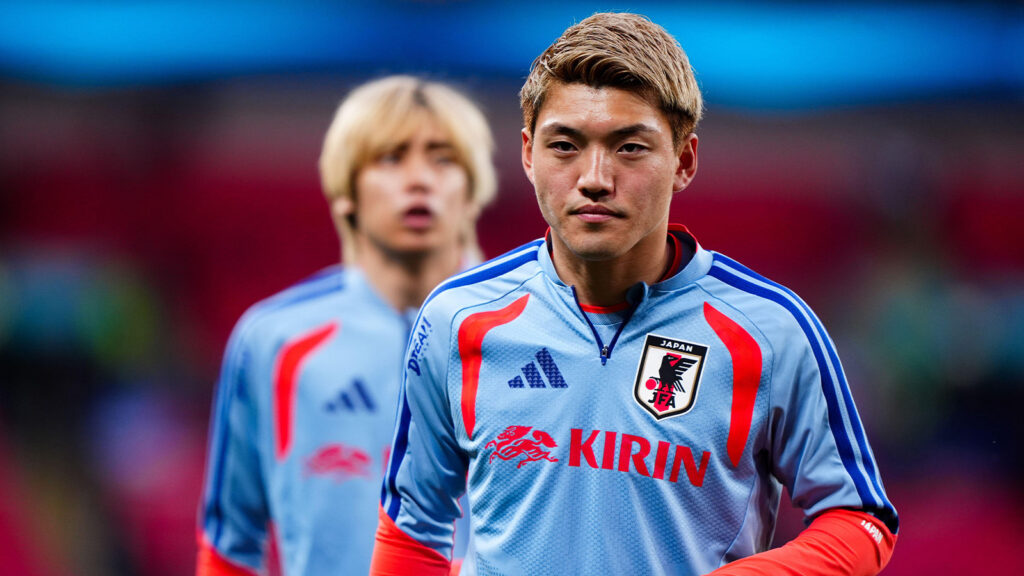 **Översättning:**

Japans Ritsu Doan inför den internationella vänskapsmatchen på Wembley Stadium i London. Bilddatum: tisdagen den 31 mars 2026.
