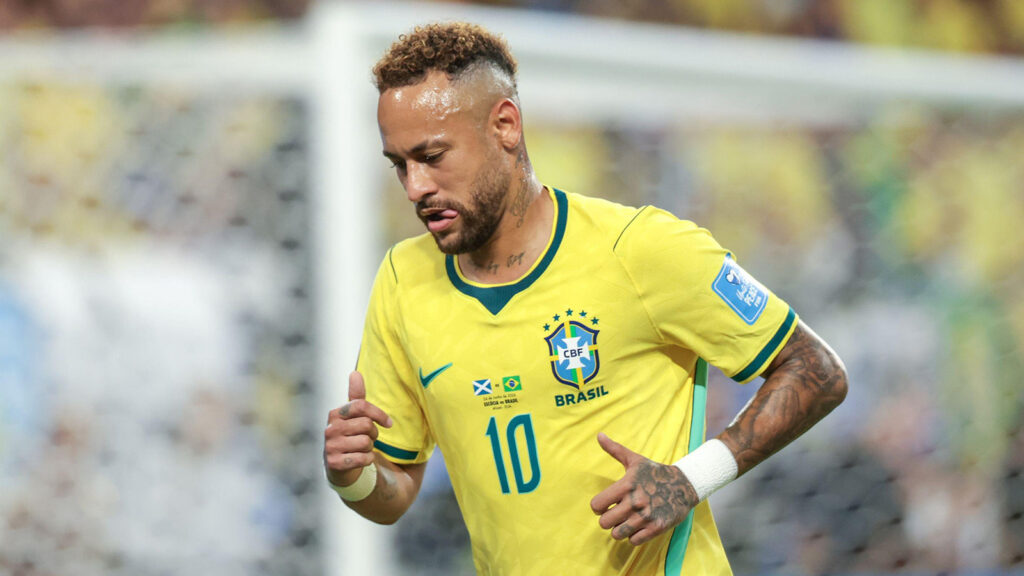 **Neymar Jr. i Brasilien under matchen mellan Skottland och Brasilien i den tredje omgången av grupp C i gruppspelet i fotbolls-VM 2026 på Miami Stadium i Florida, USA, onsdagen den 24 juni 2026. (Foto: Vanessa Carvalho/Brazil Photo Press/Alamy) Sports Credit: Brazil Photo Press/Alamy Live News**
