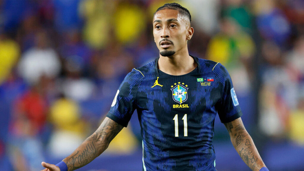 **Raphinha från Brasilien i spel under grupp C-matchen i fotbolls-VM 2026 mellan Brasilien och Haiti på Philadelphia Stadium den 19 juni 2026 i Philadelphia, USA.**