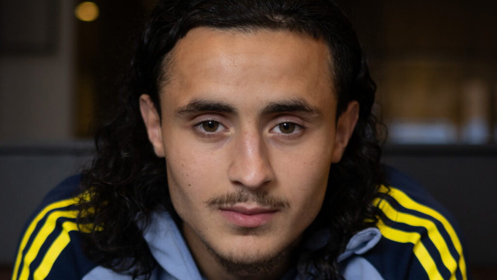 Borås, den 26 mars 2026. Amin Boudri i Sveriges U21-landslag i fotboll under en fotografering.
