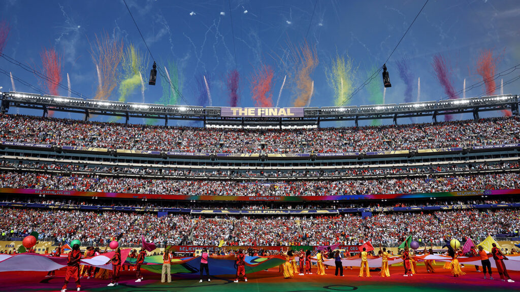 East Rutherford, New Jersey, USA, den 19 juli 2026. Översiktsbild från New York/New Jersey Stadium under halvtidsshowen i VM-finalen i fotboll mellan Spanien och Argentina.
Foto: Hannah McKay/Reuters.