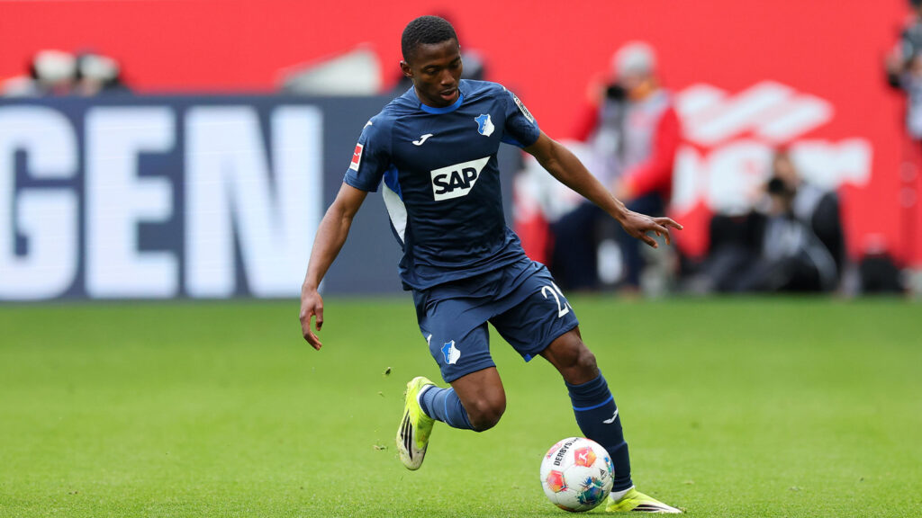 **Bazoumana Touré (Hoffenheim) under Bundesligamatchen mellan TSG 1899 Hoffenheim och VfL Wolfsburg i Sinsheim, Tyskland, den 14 mars 2026. (Foto: Bildbyrån)**